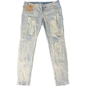 Distressed Paint-Splatter Denim Jeans